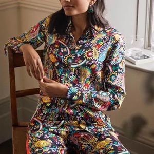 Boden Silk Shirt in Black Paisley